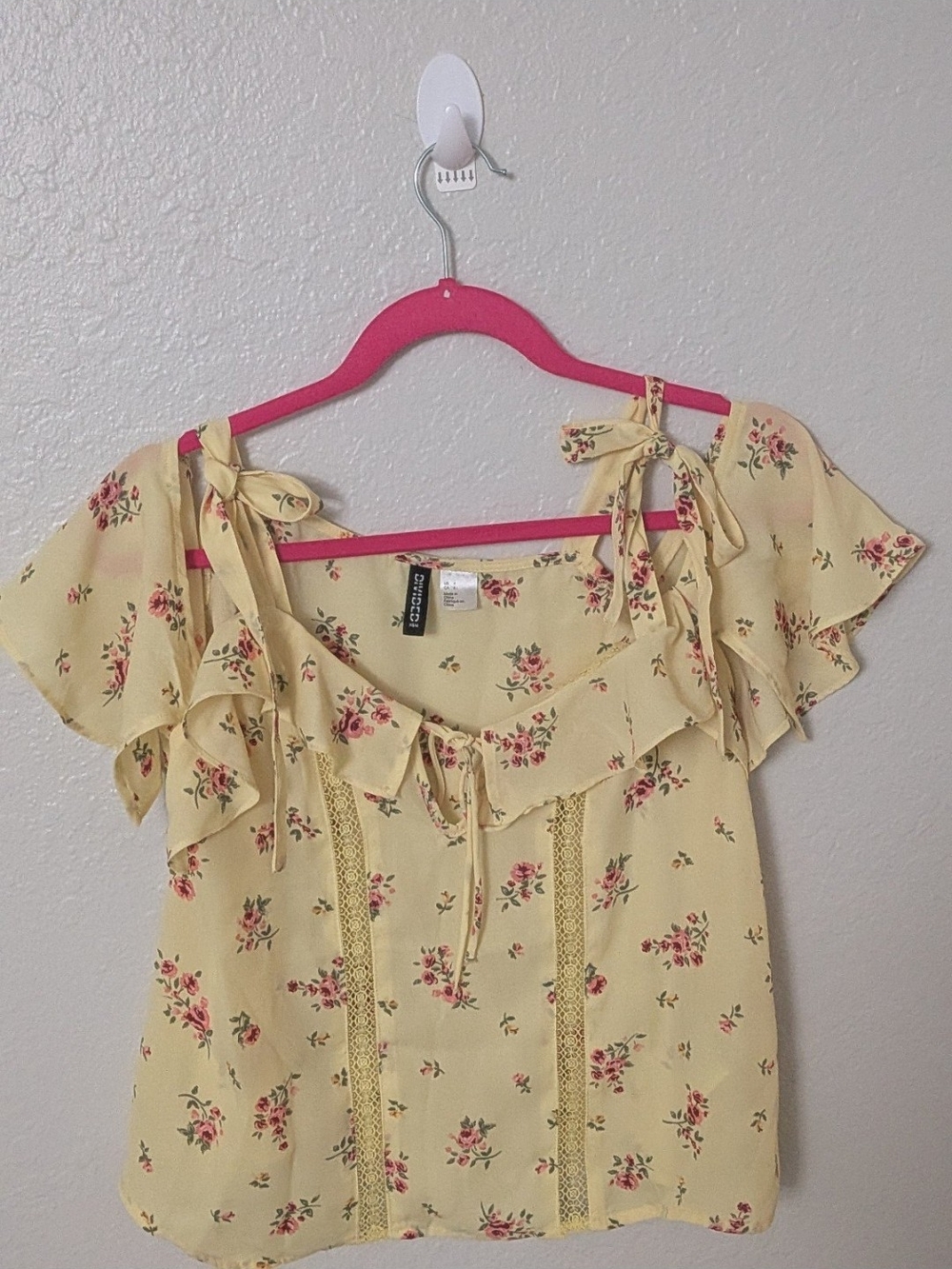 Women's Yellow Floral Tie-Shoulder Blouse